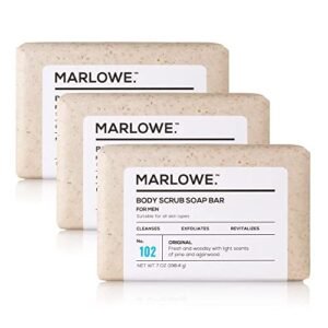 MARLOWE. No. 102 Men's Body Scrub Soap 7 oz (3 Bars) Fresh Original Woodsy Scent