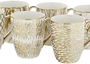 Matrix Gold Porcelain Gold-Plated Coffee Mug Set - Elegant 16 oz Luxury Coffee Mugs. Gold Trim Mug with Unique Designs. Premium White and Gold Accent Porcelain Tea Mug. Giftable Drinkware (6-Piece)