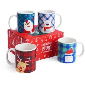 THE TWIDDLERS Ceramic Christmas Mugs Set of 4 in Giftbox