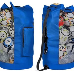 Fitdom Heavy Duty XL Soccer Mesh Equipment Ball Bag w/Adjustable Shoulder Strap Design for Coach. with an Over-Sized Front Pocket for Sporting Accessories. Best for All Outdoor & Water Gears